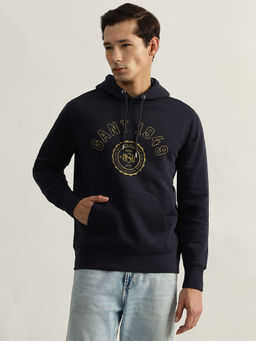 GANT - Men Blue Printed Hooded Full Sleeves Sweatshirt