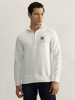 GANT - Men White Solid Spread Collar Full Sleeves Sweatshirt