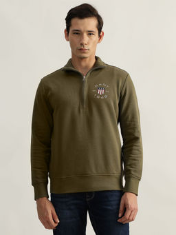 GANT - Men Green Solid Collared Full Sleeves Pullover Style Sweatshirt