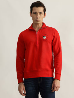 GANT - Men Red Solid Collared Full Sleeves Pullover Style Sweatshirt