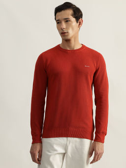 GANT - Men Red Solid Round Neck Full Sleeves Pullover Style Sweater