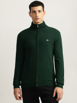 GANT - Men Green Solid High Neck Full Sleeves Sweater