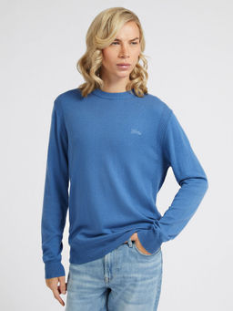 Guess - Men Blue Solid Round Neck Sweater