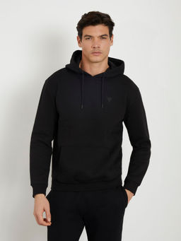 Guess - Black Cotton Blend Solid Hooded Neck Sweatshirt