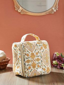 Fabindia - Yellow Printed Cotton Toiletery Bag