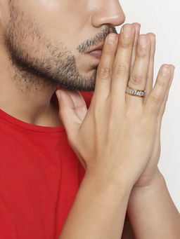 OOMPH - Gold Titanium Steel "Jesus" Broad Band Fashion Ring For Men & Boys (10)