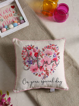 Revive Home - Mum On Your Special Day Handcrafted Cushion With Sequin And Beads Work