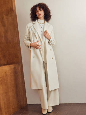 Buy Cider Collar Solid Pocket Trench Coat (S) Online