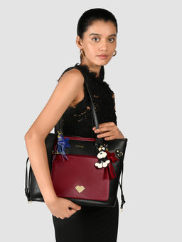 Lililo - Black Two Faced Tote Bag with Pouch and Detachable Strap