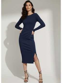 Outzidr - Teal Twisted Knot Waist Detail Bodycon Dress