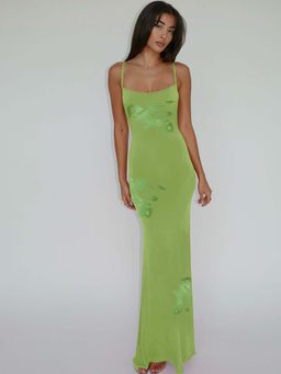 Outzidr - Green Tonal Printed Fitted Dress