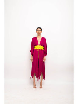 NEORA BY NEHAL CHOPRA - Wine & Yellow Asymmetrical Cape