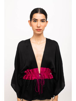 NEORA BY NEHAL CHOPRA - Black & Wine Short Cape
