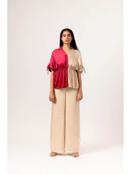 NEORA BY NEHAL CHOPRA - Wine Ecru Half Co Ord (Set of 2)