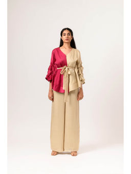 NEORA BY NEHAL CHOPRA - Wine Ecru Cape Co Ord (Set of 3)