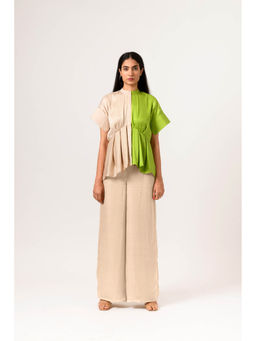 NEORA BY NEHAL CHOPRA - Ecru & Green Half & Half Co Ord (Set of 3)