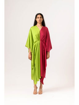 NEORA BY NEHAL CHOPRA - Green & Wine Kaftan Midi Dress