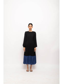 NEORA BY NEHAL CHOPRA - Black & Navy Blue Gather Maxi Dress
