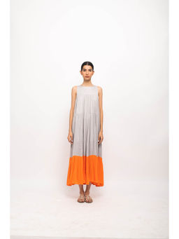 NEORA BY NEHAL CHOPRA - Grey & Orange Halter Neck Maxi Dress