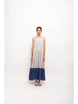 NEORA BY NEHAL CHOPRA - Grey & Navy Blue Halter Neck Maxi Dress