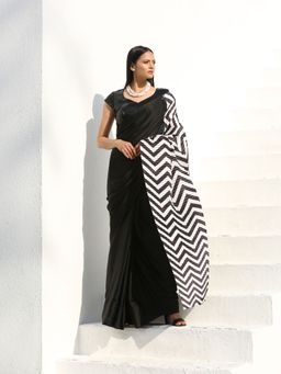 Swtantra - Bold Chevron & Black Satin Saree without Blouse
