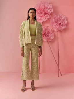 Clothes on my mind - Light Green Embroidery Cape & Pants Co-Ord (Set of 2)