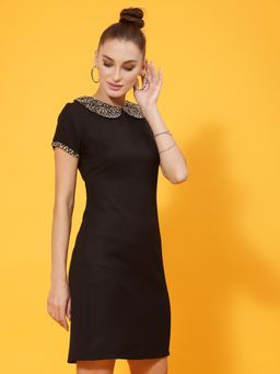 KASSUALLY - Women Black Peter Pan Collar Sheath Dress