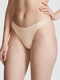 Victoria's Secret - PINK Logo Cotton High-Leg Thong Panty Beige