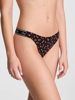 Victoria's Secret - PINK Logo Cotton Shine High-Leg Thong Panty Black