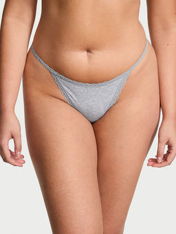 Victoria's Secret - The Lacie Lace-Trim Cotton V-String Panty Grey