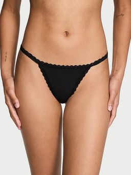 Victoria's Secret - The Lacie Lace-Trim Cotton V-String Panty Black