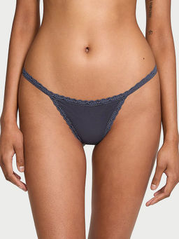 Victoria's Secret - The Lacie Lace-Trim Cotton V-String Panty Grey
