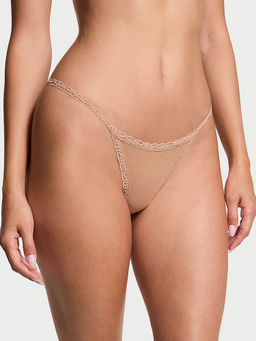 Victoria's Secret - The Lacie Lace-Trim Cotton V-String Panty Beige
