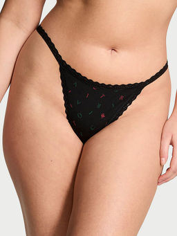 Victoria's Secret - The Lacie Lace-Trim Cotton V-String Panty Black