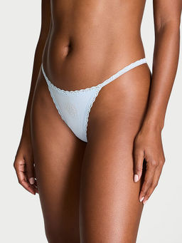 Victoria's Secret - The Lacie Lace-Trim Cotton V-String Panty Blue