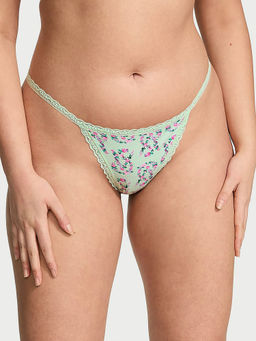 Victoria's Secret - The Lacie Lace-Trim Cotton V-String Panty Green