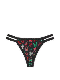 Victoria's Secret - PINK Wink Lace-Trim Strappy Thong Panty Black