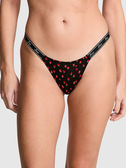 Victoria's Secret - PINK Logo Cotton High-Leg Micro Thong Panty Black