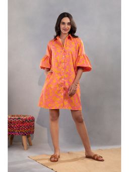 etre comfortwear - Women Orange Floral Printed Aimee Color-Pop Dress