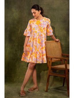 etre comfortwear - Women Orange Juliet Floral Tier Flared Dress