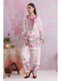 HOUSE OF KARI - Women Ivory Cotton Blend Embroidered Kurta with Palazzo