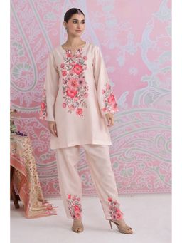 HOUSE OF KARI - Women Beige Cotton Blend Floral Kurta with Palazzo