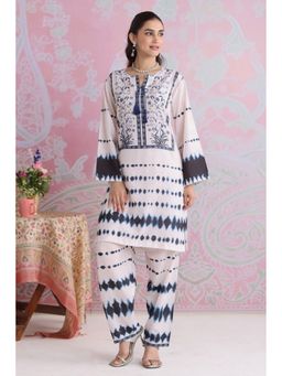 HOUSE OF KARI - Women Ivory Cotton Blend Abstract Kurta with Palazzo