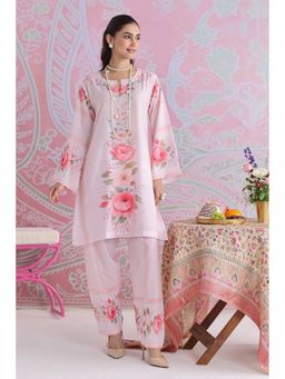 HOUSE OF KARI - Women Pink Cotton Blend Floral Kurta with Palazzo