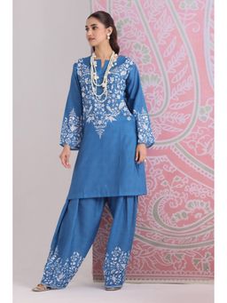 HOUSE OF KARI - Women Blue Cotton Blend Floral Kurta with Palazzo