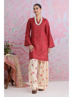 HOUSE OF KARI - Women Red Cotton Blend Floral Kurta with Palazzo