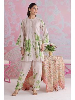 HOUSE OF KARI - Women Ivory Cotton Blend Floral Kurta with Palazzo