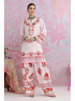 HOUSE OF KARI - Women Pink Cotton Blend Floral Kurta with Palazzo