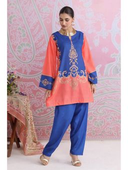HOUSE OF KARI - Women Blue Cotton Blend Abstract Kurta with Palazzo