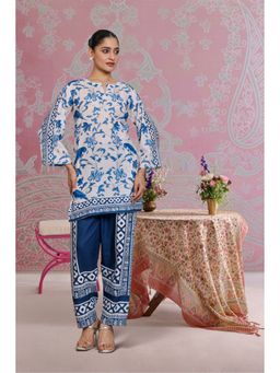 HOUSE OF KARI - Women Ivory Cotton Blend Floral Kurta with Pant